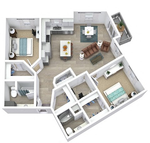 Floor plan for 2 beds, 2 baths, 1246 sqft